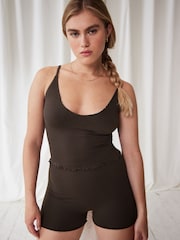 self. Chocolate Brown Ribbed Seamfree Sleep Set - Image 1 of 7