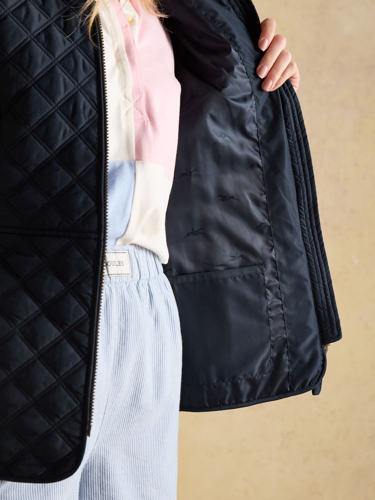 Joules Minx Navy Blue Showerproof Diamond Quilted Gilet - Image 4 of 10