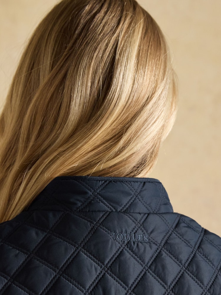 Joules Minx Navy Blue Showerproof Diamond Quilted Gilet - Image 5 of 10