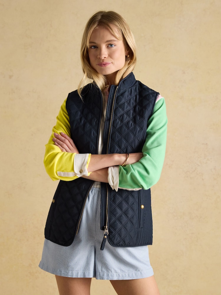 Joules Minx Navy Blue Showerproof Diamond Quilted Gilet - Image 6 of 10
