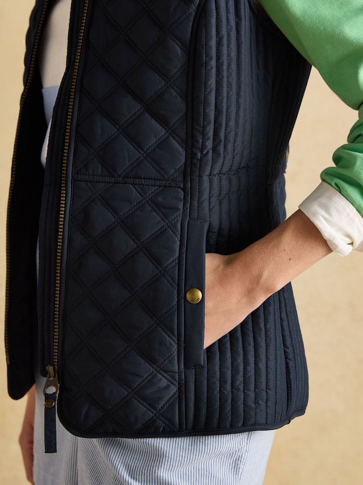 Joules Minx Navy Blue Showerproof Diamond Quilted Gilet - Image 8 of 10