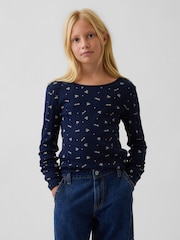 Gap Navy Bow Pointelle Long Sleeve T-Shirt (4-13yrs) - Image 1 of 4