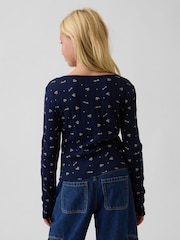 Gap Navy Bow Pointelle Long Sleeve T-Shirt (4-13yrs) - Image 2 of 4