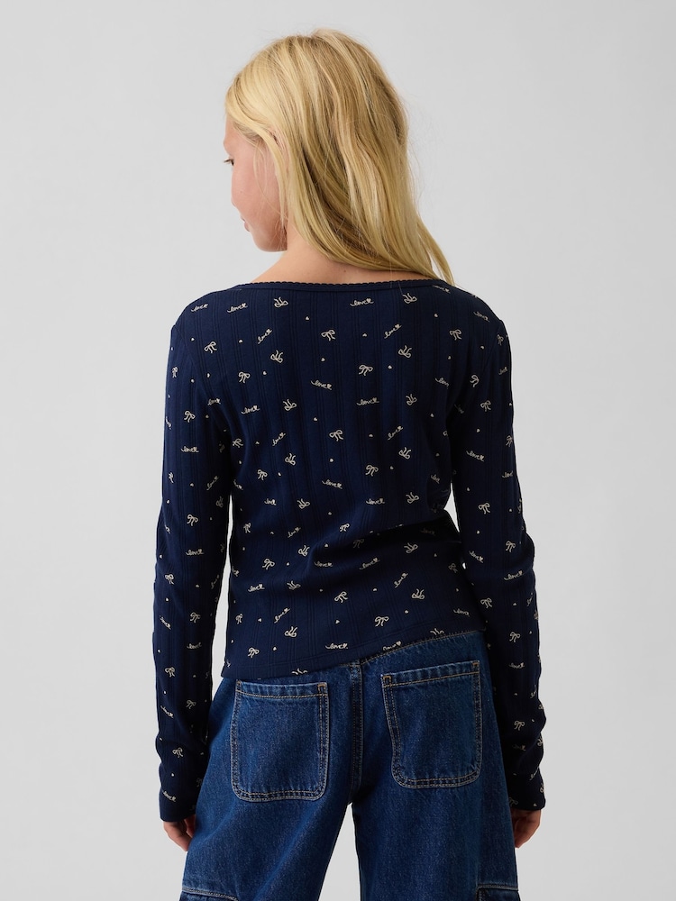 Gap Navy Bow Pointelle Long Sleeve T-Shirt (4-13yrs) - Image 2 of 4