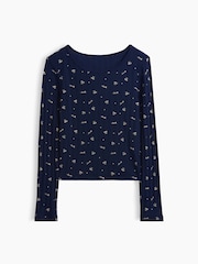 Gap Navy Bow Pointelle Long Sleeve T-Shirt (4-13yrs) - Image 3 of 4