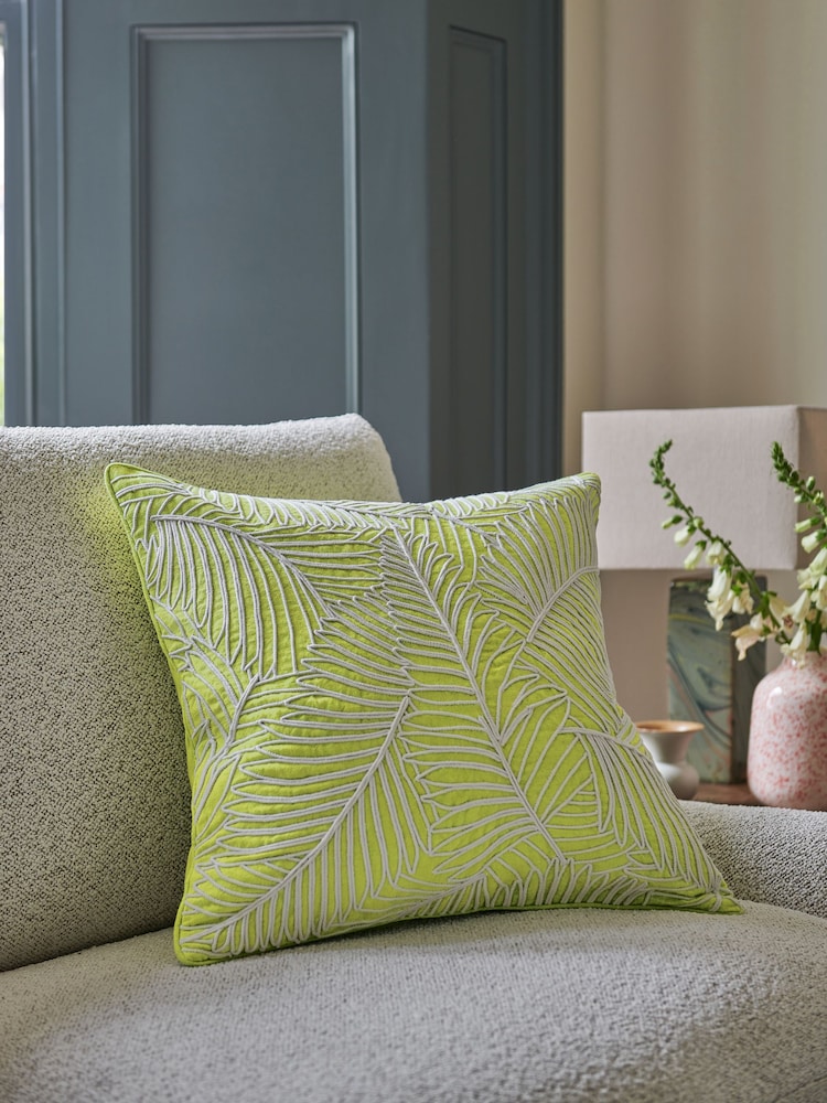 Nina Campbell Green Tree Fern Corded Leaves Cushion - Image 1 of 6