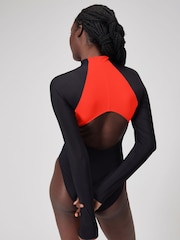 Speedo Red Long Sleeve Zip Colorblock 1 Piece Swimsuit - Image 2 of 7