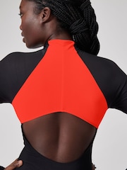 Speedo Red Long Sleeve Zip Colorblock 1 Piece Swimsuit - Image 4 of 7