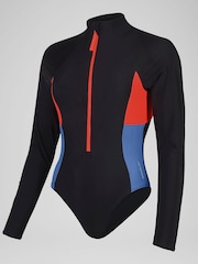 Speedo Red Long Sleeve Zip Colorblock 1 Piece Swimsuit - Image 6 of 7