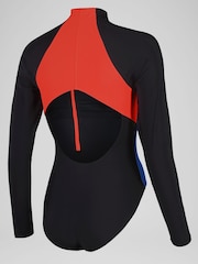 Speedo Red Long Sleeve Zip Colorblock 1 Piece Swimsuit - Image 7 of 7