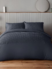 Silentnight Blue Chevron Emboss Microfibre Duvet Cover and Pillowcase Set - Image 1 of 4