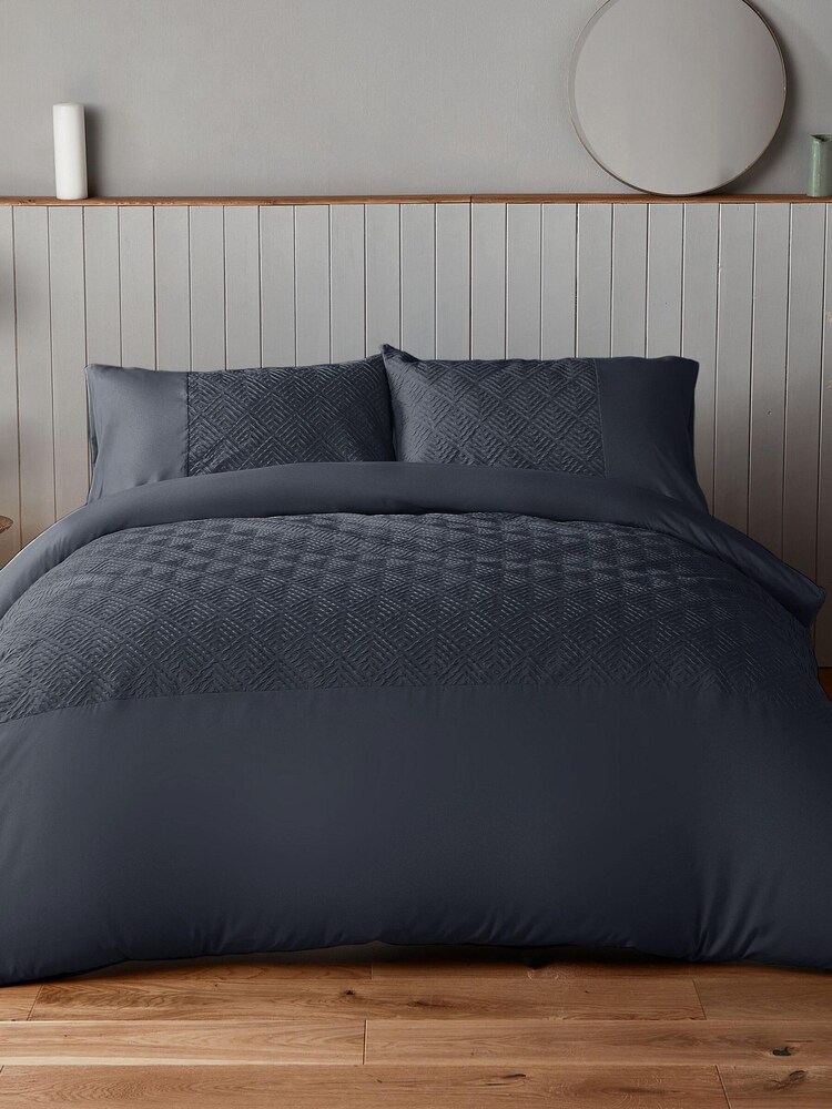 Silentnight Blue Chevron Emboss Microfibre Duvet Cover and Pillowcase Set - Image 1 of 4