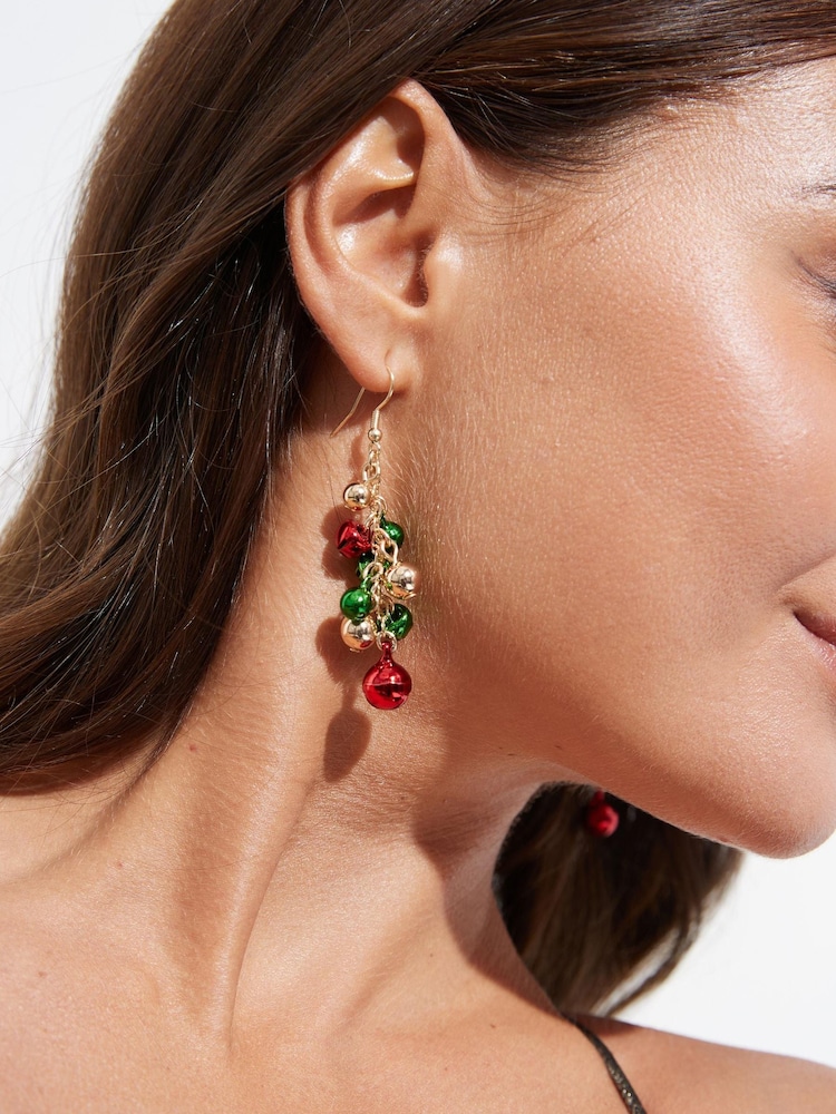 Red/Green Christmas Jingle Bell Drop Earrings - Image 1 of 3