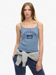 Superdry Wedgewood Blue Athletic Graphic 100% Cotton Pointele Cami - Image 1 of 6