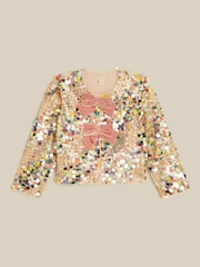 Monsoon Gold Zoe Velvet Bow Rainbow Sequin Jacket - Image 1 of 2