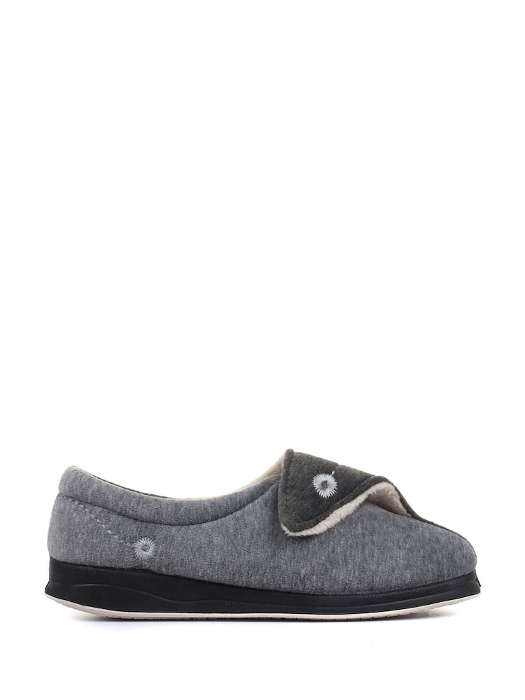 Pavers Grey Ladies Touch Fasten Full Slippers With Permalose Sole - Image 1 of 5