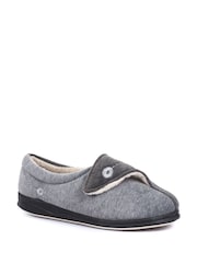 Pavers Grey Ladies Touch Fasten Full Slippers With Permalose Sole - Image 2 of 5