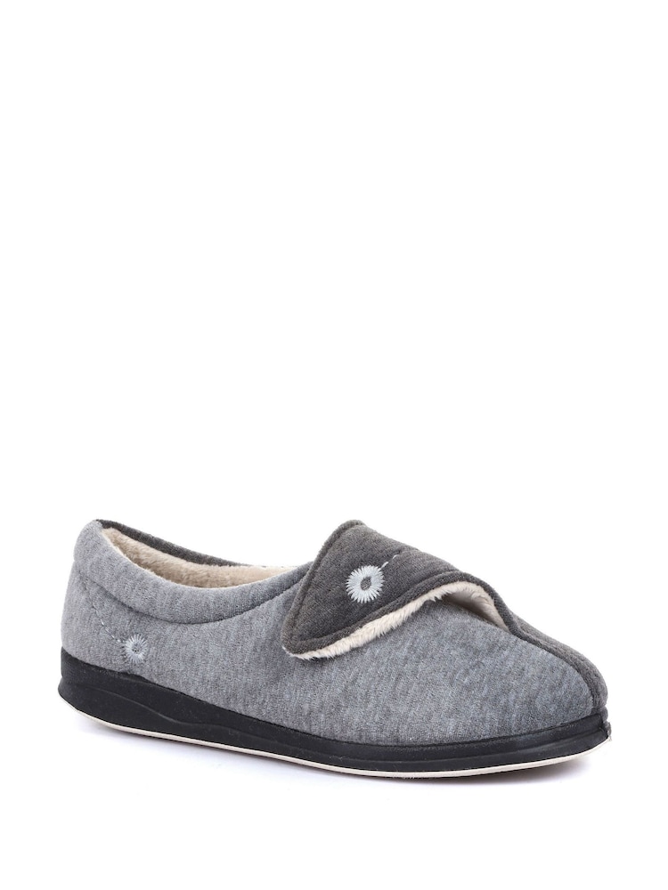 Pavers Grey Ladies Touch Fasten Full Slippers With Permalose Sole - Image 2 of 5