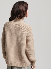 Superdry Soft Beige Marl Slouchy Stitch Roll Neck Knit Cardigan - Image 3 of 8
