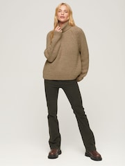 Superdry Soft Beige Marl Slouchy Stitch Roll Neck Knit Cardigan - Image 4 of 8