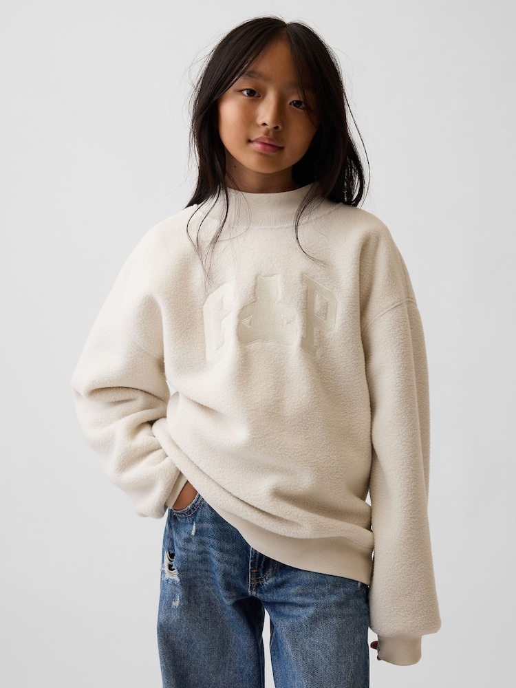 Gap Cream Sherpa Oversized Mock Neck Logo Sweatshirt (4-13yrs) - Image 1 of 5 Gap Cream Sherpa Oversized Mock Neck Logo Sweatshirt (4-13yrs) - Image 1 of 5