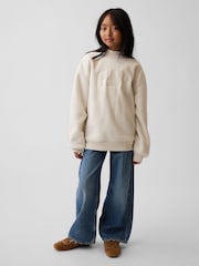 Gap Cream Sherpa Oversized Mock Neck Logo Sweatshirt (4-13yrs) - Image 3 of 5