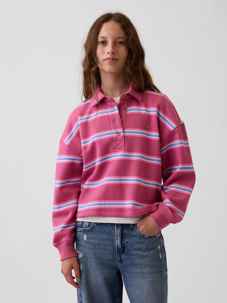 Rosa gestreift - Gap weit geschnittenes Oversized-Polo-Sweatshirt (4–13Jahre) - Bild 1 von 5