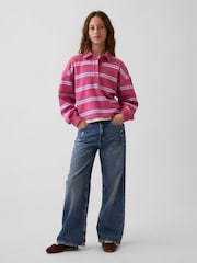 Rosa gestreift - Gap weit geschnittenes Oversized-Polo-Sweatshirt (4–13Jahre) - Bild 3 von 5