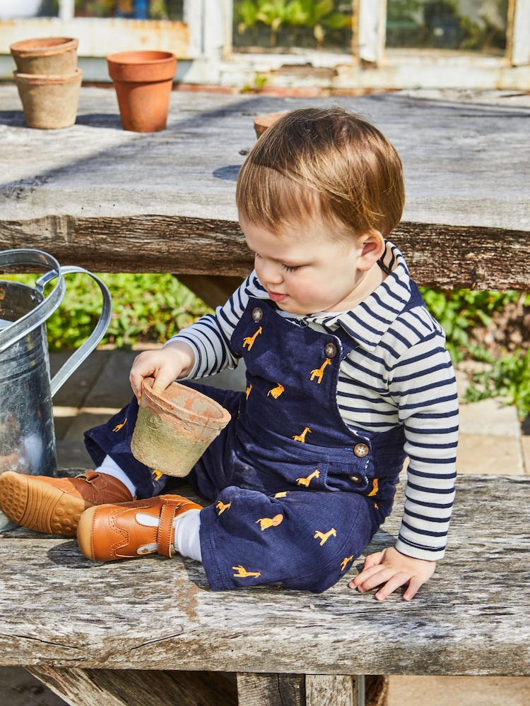 JoJo Maman Bébé Ecru Navy Breton Stripe Plain Long Sleeve Polo Shirt Bodysuit - Image 2 of 4