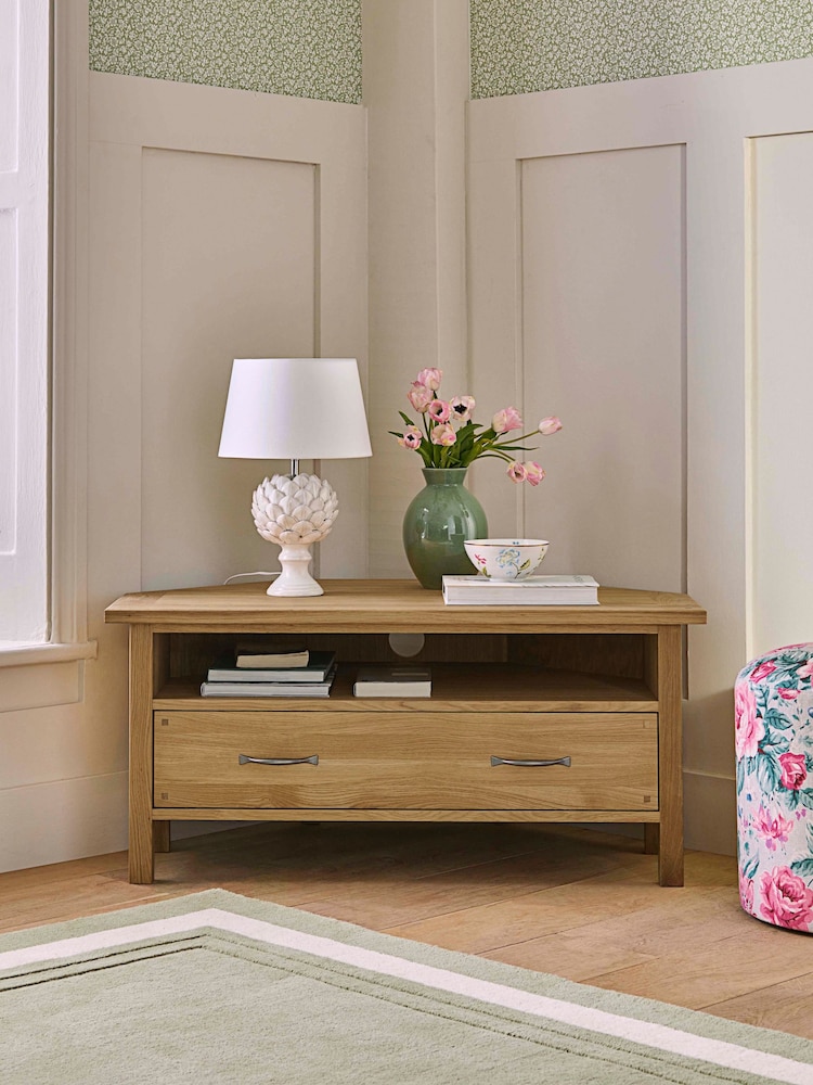 Laura Ashley Oak Milton 1 Drawer Corner TV Stand - Image 1 of 9