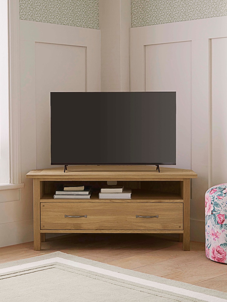 Laura Ashley Oak Milton 1 Drawer Corner TV Stand - Image 2 of 9