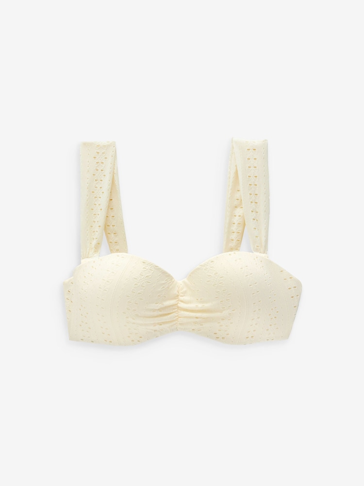 Ecru Broderie Shaping Padded Wired Bandeau Bikini Top - Image 6 of 6
