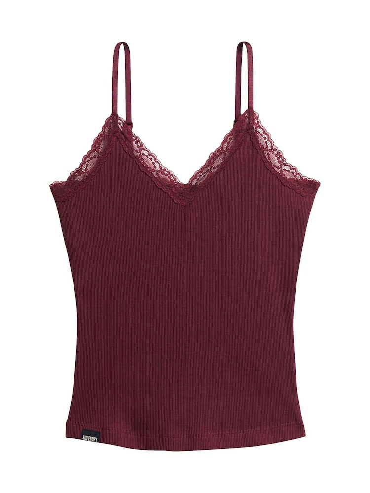 Superdry Port Redd Essential Lace Trim 100% Cotton Camisole - Image 1 of 5