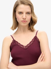 Superdry Port Redd Essential Lace Trim 100% Cotton Camisole - Image 4 of 5