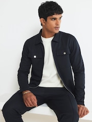 River Island Navy Blue Slim Fit Pique Pocket Overshirt - Image 1 of 4