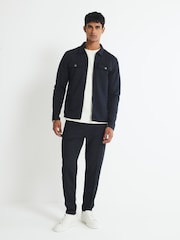 River Island Navy Blue Slim Fit Pique Pocket Overshirt - Image 2 of 4