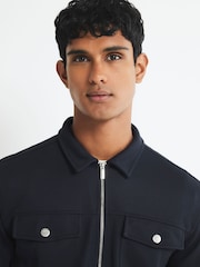 River Island Navy Blue Slim Fit Pique Pocket Overshirt - Image 4 of 4