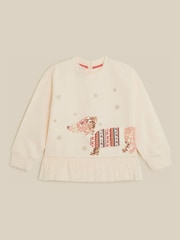 Monsoon Cream Sequin Sausage Dog Christmas Sweatshirt - Image 1 of 2