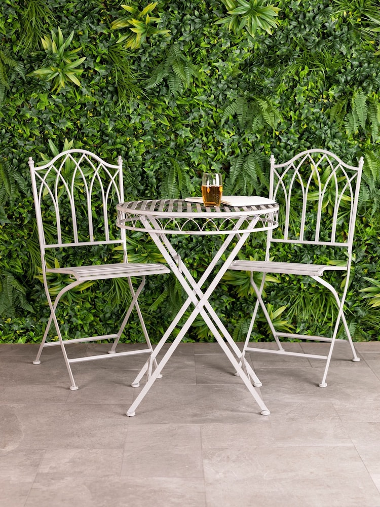 Charles Bentley Grey Garden Wrought Iron Feminine Bistro Set - Image 1 of 6