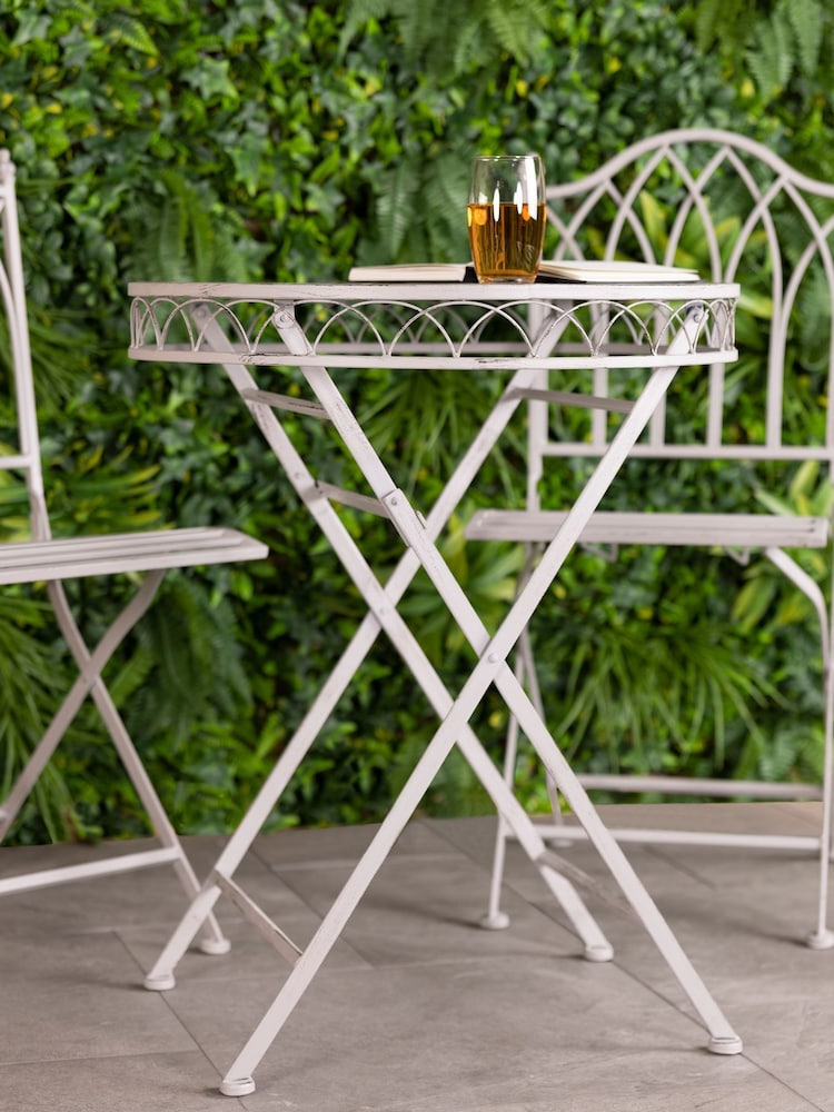 Charles Bentley Grey Garden Wrought Iron Feminine Bistro Set - Image 2 of 6