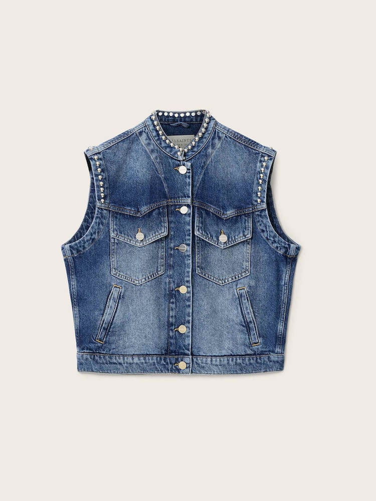 AllSaints Blue Mav Stud Waistcoat - Image 6 of 6