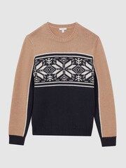 Reiss Navy/Camel Nash Fairisle Pattern Crew Neck Jumper - Image 2 of 4