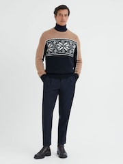 Reiss Navy/Camel Nash Fairisle Pattern Crew Neck Jumper - Image 3 of 4