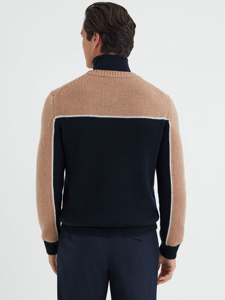 Reiss Navy/Camel Nash Fairisle Pattern Crew Neck Jumper - Image 4 of 4