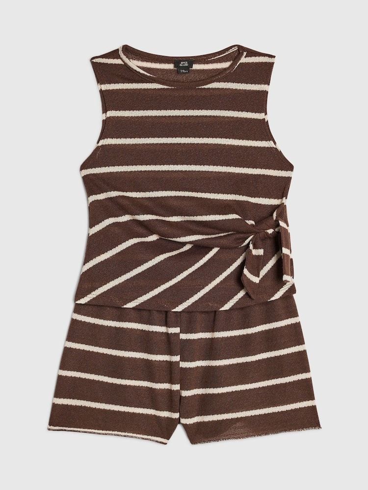 River Island Brown Stripe Textured Tie Top & Shorts Set - Image 1 of 5 River Island Brown Stripe Textured Tie Top & Shorts Set - Image 1 of 5