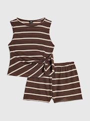 River Island Brown Stripe Textured Tie Top & Shorts Set - Image 2 of 5