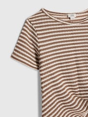 River Island Brown Stripe Textured Tie Top & Wide Leg Trousers Set - Image 4 of 5