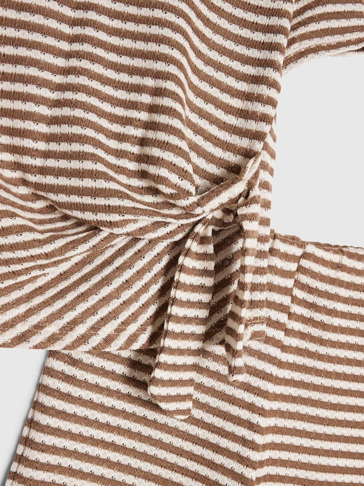 River Island Brown Stripe Textured Tie Top & Wide Leg Trousers Set - Image 5 of 5