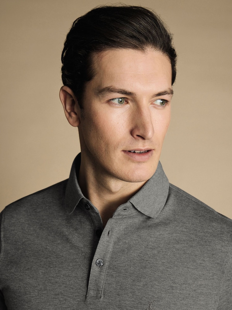 Charles Tyrwhitt Grey Marl Short Sleeve Cotton Tyrwhitt Pique Polo Shirt - Image 2 of 5