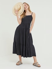 FatFace Black Linen Julien Midi Dress - Image 1 of 5